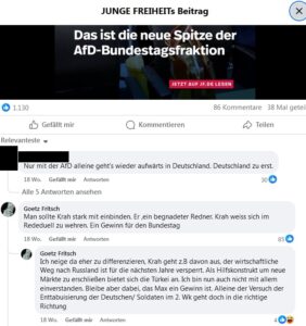 Screenshot Facebook Fritsch kommentiert zu Krah